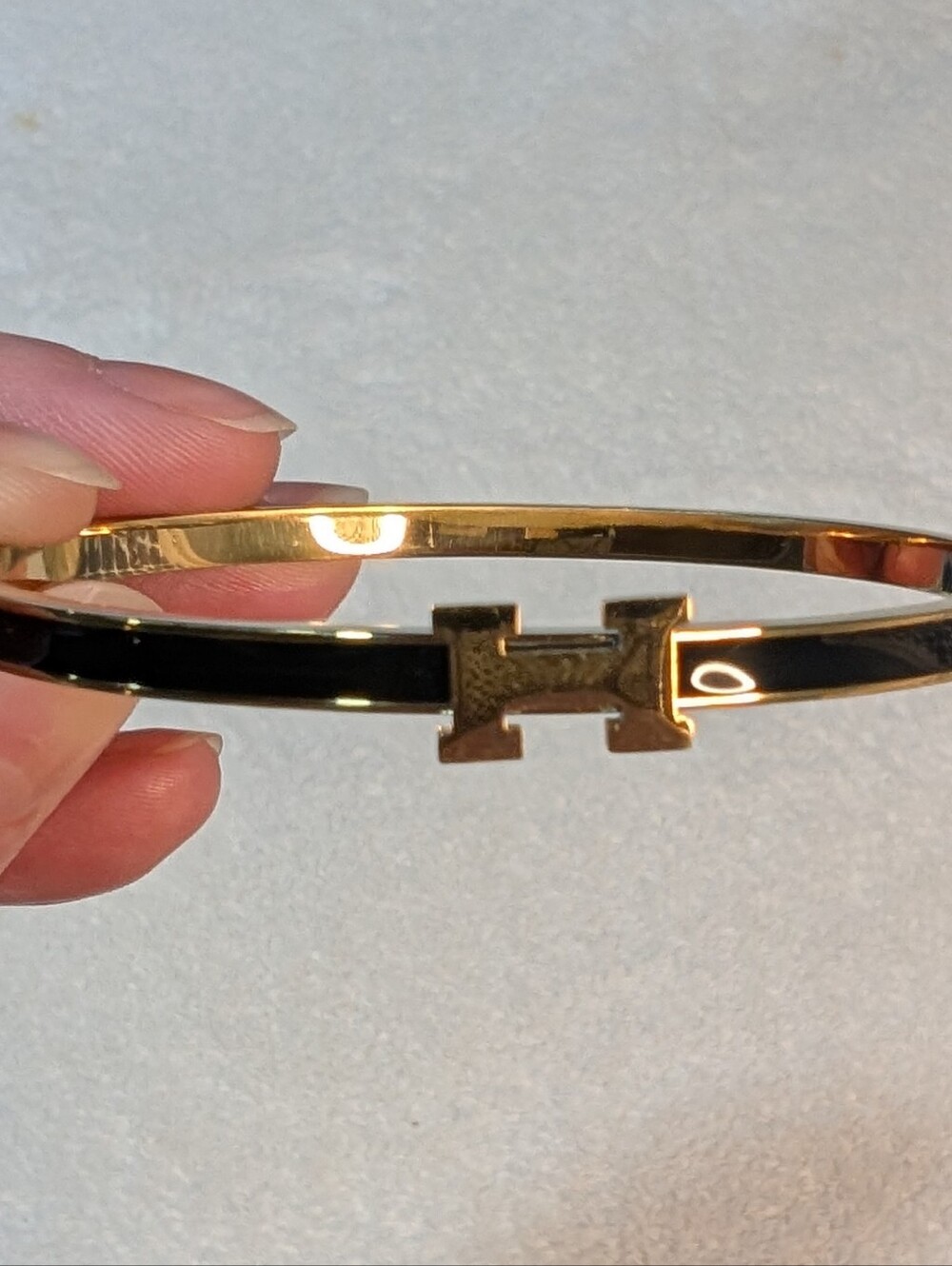 Gold & Black Enamel H Clic Bracelet